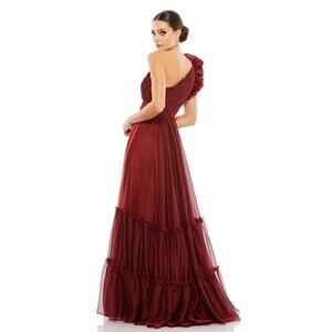 Mac Duggal Burgundy One-Shoulder Maxi Dress